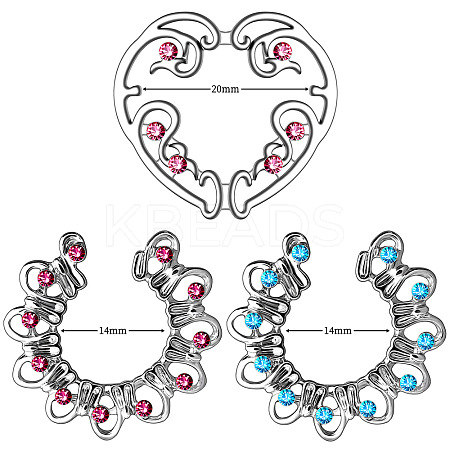 3 Pairs 3 Styles Titanium Rhinestone Heart Nipple Rings WG76523-08-1