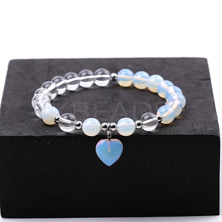 Round Opalite & Quartz Crystal Beaded Stretch Bracelets XW2849-6-1