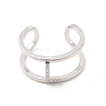 Clear Cubic Zirconia Initial Letter Open Cuff Ring RJEW-A012-01P-L-1