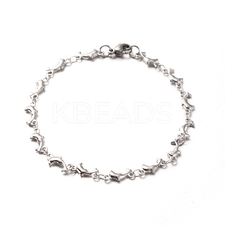 Tarnish Resistant 304 Stainless Steel Dolphin Link Bracelets X-BJEW-O076-03P-1