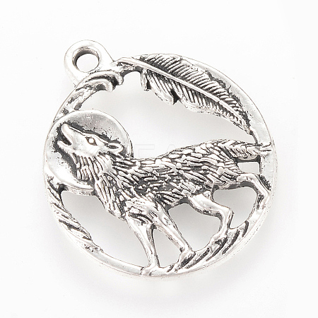 Tibetan Style Alloy Howling Wolf Pendants TIBEP-Q064-12AS-RS-1