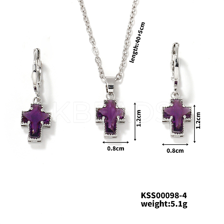 Elegant Cross Brass Rhinestones Necklace & Hoop Earrings Set for Women XB3228-3-1