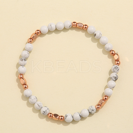 Natural Howlite & Brass Bead Stretch Bracelets for Women HH3302-3-1