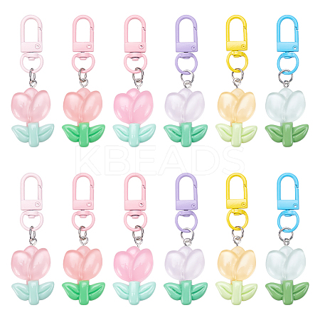 12Pcs 6 Colors Resin Tulip Pendant Decorations HJEW-UN0001-26-1