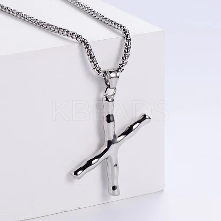 3Pcs 304 Stainless Steel Textured Letter Pendant Box Chain Necklaces LW4134-50-1