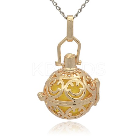 Golden Tone Brass Hollow Round Cage Pendants KK-J216-10G-1