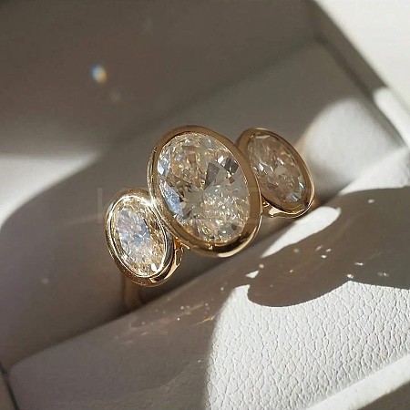 Oval Brass Pave Clear Cubic Zirconia Finger Rings FS-WGDCBD8-01-1