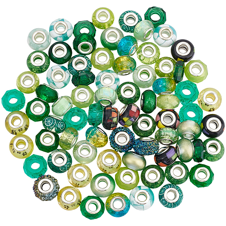 90Pcs 15 Styles Green Series Large Hole Resin European Beads OPDL-SP0001-02-1