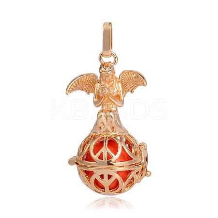 Golden Plated Brass Hollow Round Cage Pendants KK-J251-02G-1
