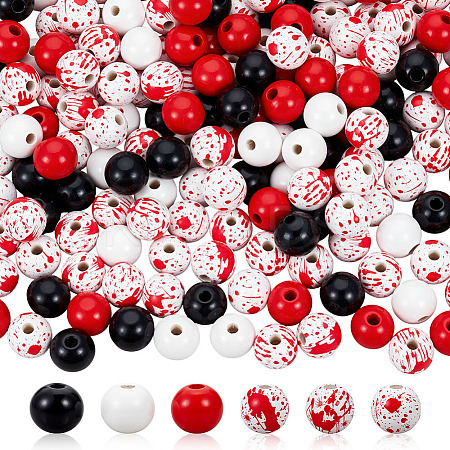 Halloween Theme Printed Natural Wooden Beads WOOD-ME0001-07-1