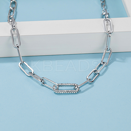 Simple Brass Micro Pave Clear Cubic Zirconia Paperclip Chain Necklaces for Daily Wear TA5065-1