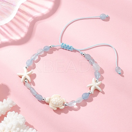 Natural Aquamarine & Synthetic Synthetic Turquoise Beads Braided Bead Bracelets BJEW-JB13275-01-1