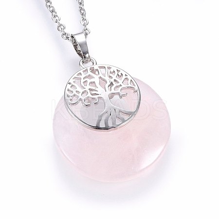 Natural Rose Quartz Flat Round Pendants G-I357-A09-1