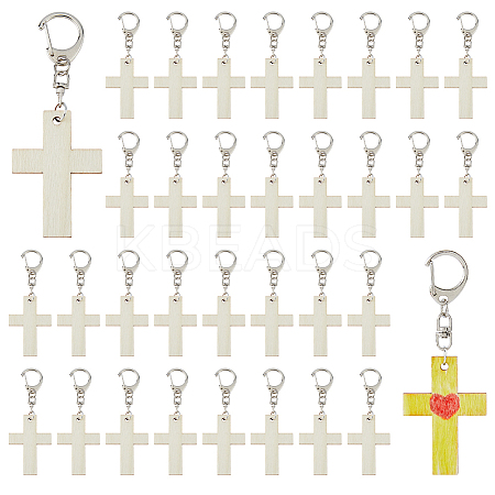 40Pcs Cross Blank Wood Pendant Decorations HJEW-FH00266-1