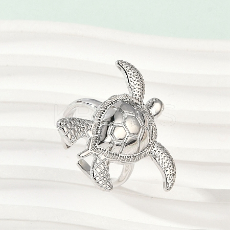 Sea Turtle Brass Cuff Rings for Women RJEW-A059-06P-1