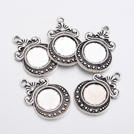 Tibetan Style Zinc Alloy Flat Round Pendant Cabochons Settings LS-X-TIBEP-R334-252AS-RS-1
