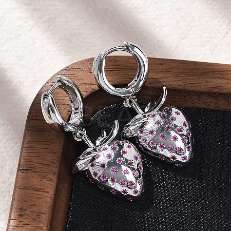 Brass Micro Pave Cubic Zirconia Hoop Earrings EJEW-R016-23P-1