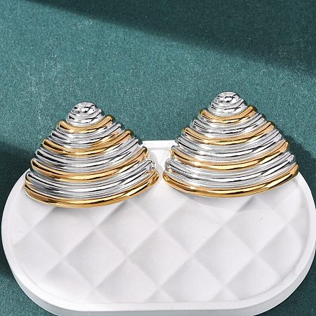 Two Tone Shell Shape 304 Stainless Steel Stud Earrings EJEW-H176-01GP-1