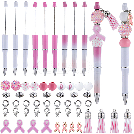 DIY October Breast Cancer Pink Awareness Ribbon Theme Beadable Pen Sets DIY-SC0024-87-1