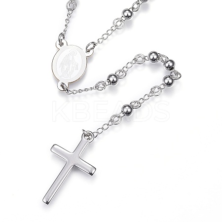 Non-Tarnish 304 Stainless Steel Rosary Bead Necklaces LS-NJEW-D285-42P-1