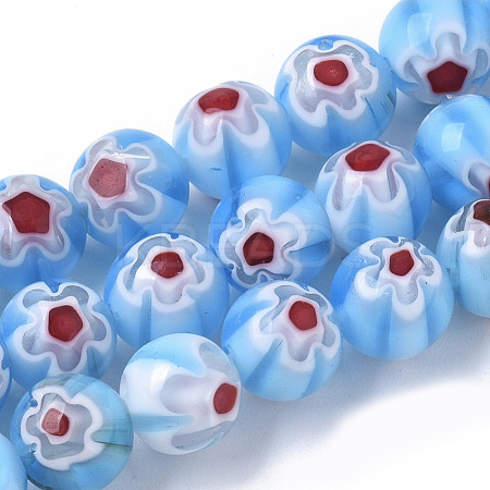 Handmade Millefiori Lampwork Beads Strands LAMP-R143-01E-1