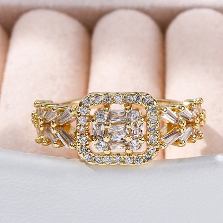Rack Plating Brass Micro Pave Clear Cubic Zirconia Open Cuff Finger Rings for Women RJEW-M028-94G-1