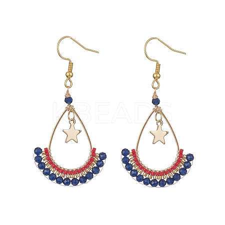 Synthetic Spinel Beaded Teardrop with Star Dangle Earrings EJEW-MZ00079-01-1