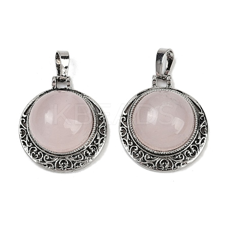 Natural Rose Quartz Half Round Pendants PALLOY-R159-01AS-12-1