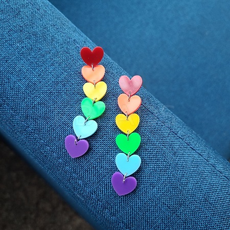 Rainbow Color Pride Flag Acrylic Heart Dangle Stud Earrings RABO-PW0001-012P-1