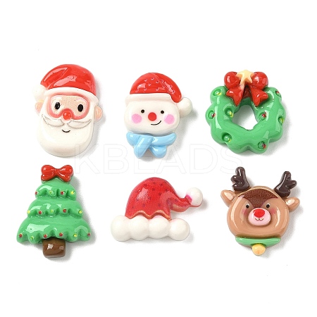Wreath & Santa Claus & Hat Christmas Theme Opaque Resin Cabochons RESI-B037-04-1