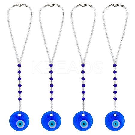 4Pcs Flat Round with Evil Eye Lampwork & Glass Pendant Decorations HJEW-WH00082-1