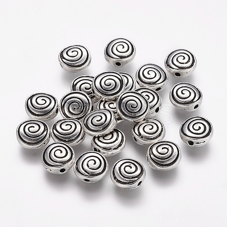 Tibetan Style Alloy Flat Round Carved Vortex Beads LS-TIBEB-5437-AS-LF-1
