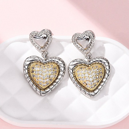 Brass Micro Pave Clear Cubic Zirconia Dangle Earrings EJEW-D322-01P-1