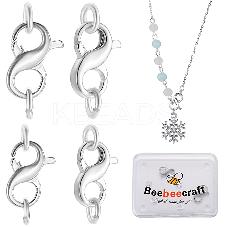 2Pcs 2 Styles Rhodium Plated 925 Sterling Silver Double Opening Lobster Claw Clasps DIY-BBC0001-91-1