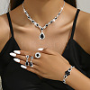 Fashionable Brass Rhinestone Bracelets & Earrings & Necklaces & Rings Sets FS-WG0E119-03-2