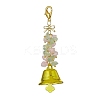 Natural Quartz Crystal & Prehnite Chips & Alloy Bowknot Kcychain HJEW-JM01313-01-1