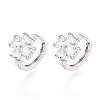 Brass Micro Pave Clear Cubic Zirconia Clover Hoop Earrings EJEW-T048-42P-1
