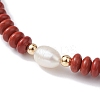 Natural Red Jasper Rondelle & Pearl Beaded Stretch Bracelets BJEW-JB09918-01-3