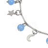 201 Stainless Steel Moon Star & Natural Dyed Malaysia Jade Round Charm Brass Bar Link Chain Anklets AJEW-AN00732-02-4