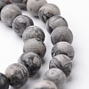 Frosted Round Natural Map Stone/Picasso Stone/Picasso Jasper Bead Strands G-J346-04-6mm-1