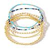 5Pcs 5 Styles Round Brass & Column Glass Seed Beads Stretch Bracelets YH8018-5-2