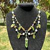 Leaf Pointed Alloy & Glass Pendant Necklaces FS-WGD0F8B-01-1