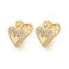 Heart Brass Pave Clear Cubic Zirconia Hoop Earrings EJEW-M258-22G-1