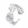 304 Stainless Steel Leaf Open Cuff Ring RJEW-T023-10P-3