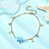 304 Stainless Steel Satellite Chain Dyed Synthetic Turquoise Blue Turtle Link Summer Beach Anklets for Women AJEW-AN00802-1