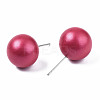 Painted Round Schima Wood Earrings for Girl Women EJEW-T017-01D-2