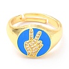 Adjustable Real 18K Gold Plated Brass Enamel Finger Ringss RJEW-L071-29G-2