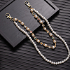 1Pc Plastic Imitation Pearl Round Beaded Alloy Rhinestone Link Chain Double Layered Chain Belts for Pants AJEW-CP0009-84-4