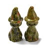 Natural Unakite Carved Healing Cat with Witch Hat Figurines DJEW-D012-07H-1