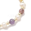 Natural Auralite 23 & Cultured Freshwater Pearl Beaded Stretch Bracelets for Women BJEW-JB13356-4